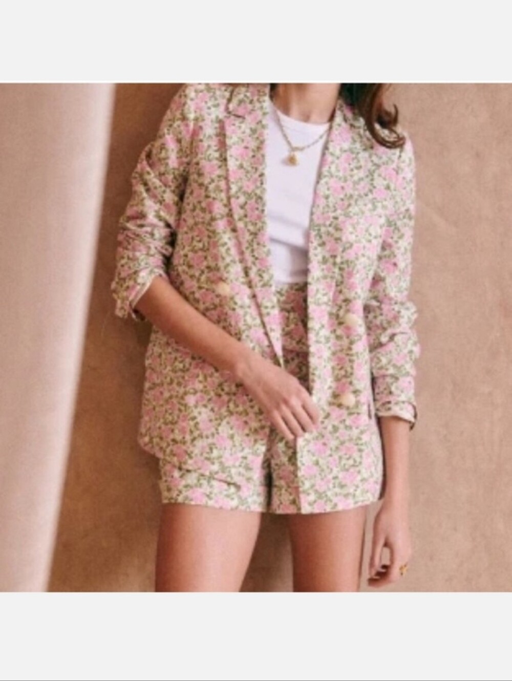 Sézane Pink Floral Jacket & Shorts